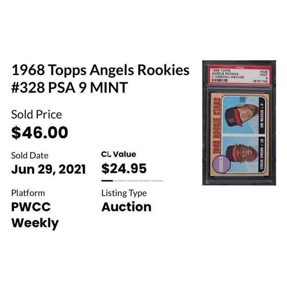 1968 topps rookie stars chuck vinson and Jim weaver #328 mint condition/grade!!! - Picture 4 of 4